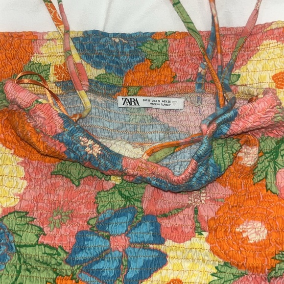 ZARA Ruched Floral Multicolor Halter Dress - Picture 4 of 4